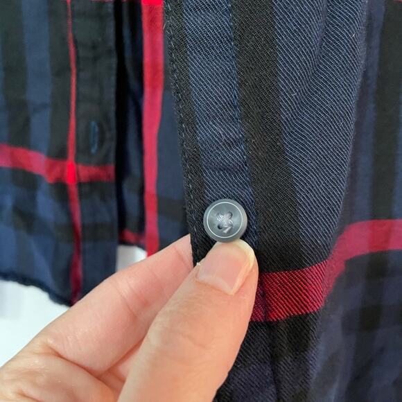 Isabel Maternity Blue Red Plaid Button Down Shirt Womens XS Fall Flannel Casual - Picture 4 of 7